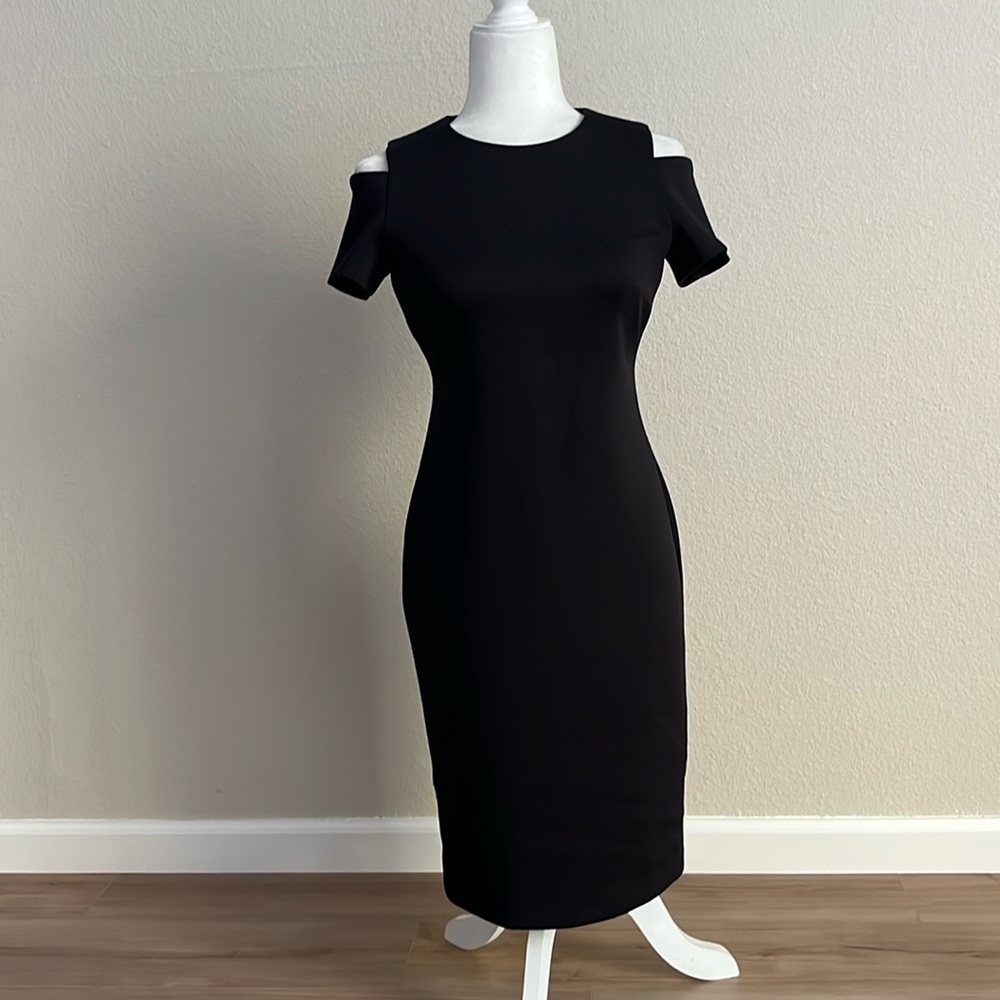 Calvin Klein Scuba Midi Dress with Shoulder Cut-outs